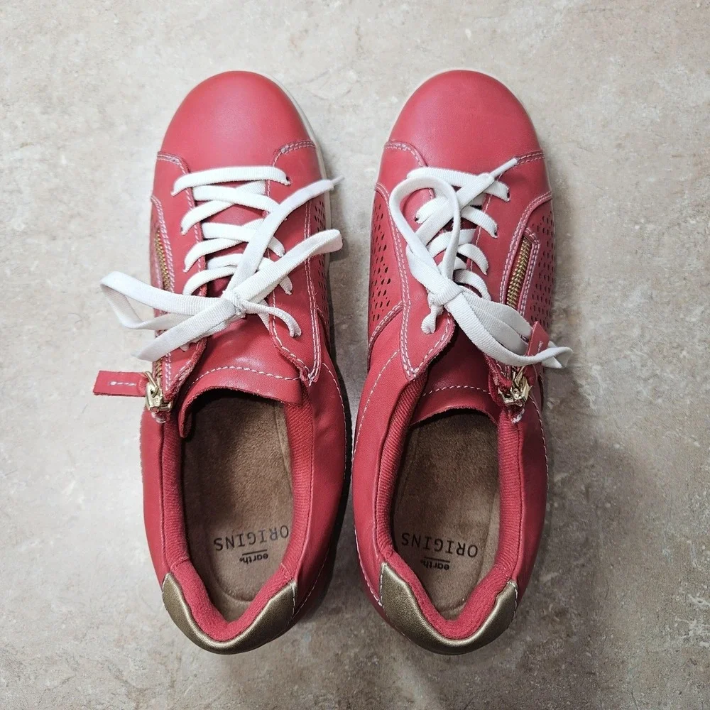 Earth Origins Shoes Womens SZ 9 Etta Leather Sneakers Lace Up Zip Comfort Casual